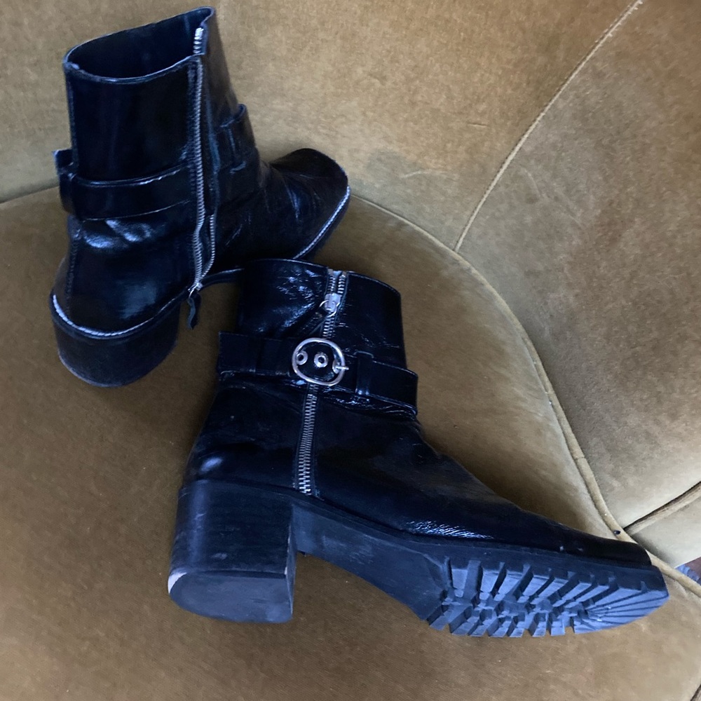 Zara Square-toe Patent Combat Boots